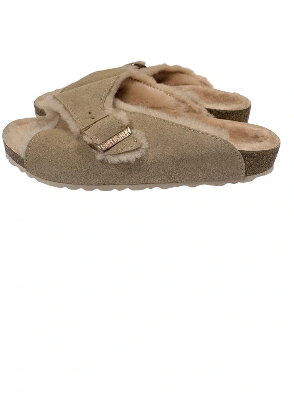 Birkenstock Arizona Shearling Suede Sandals Taupe Mink Fur Lined EU36 US 5-5.5